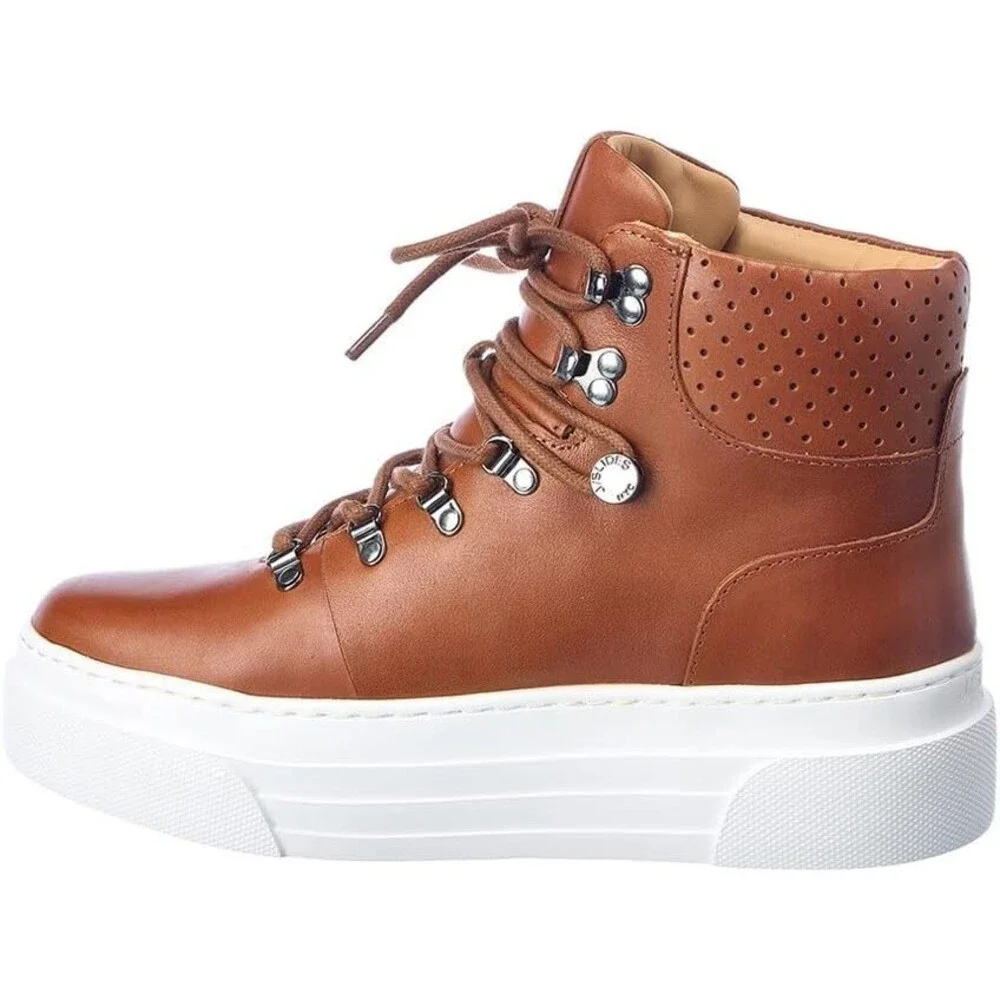 J/Slides Adele Boots Mens US 11 Brown Leather Lace-Up Ankle Platform JOBB1257